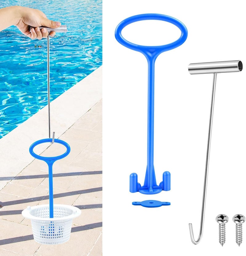Jeyeou Skimmer Basket Handle, Universal Swimming Pool Skimmer Basket Handle Hook Pool Filter Basket Handle Fit All Inground Pool for Debris Removal Keep Hands Safe and Clean - Image 1